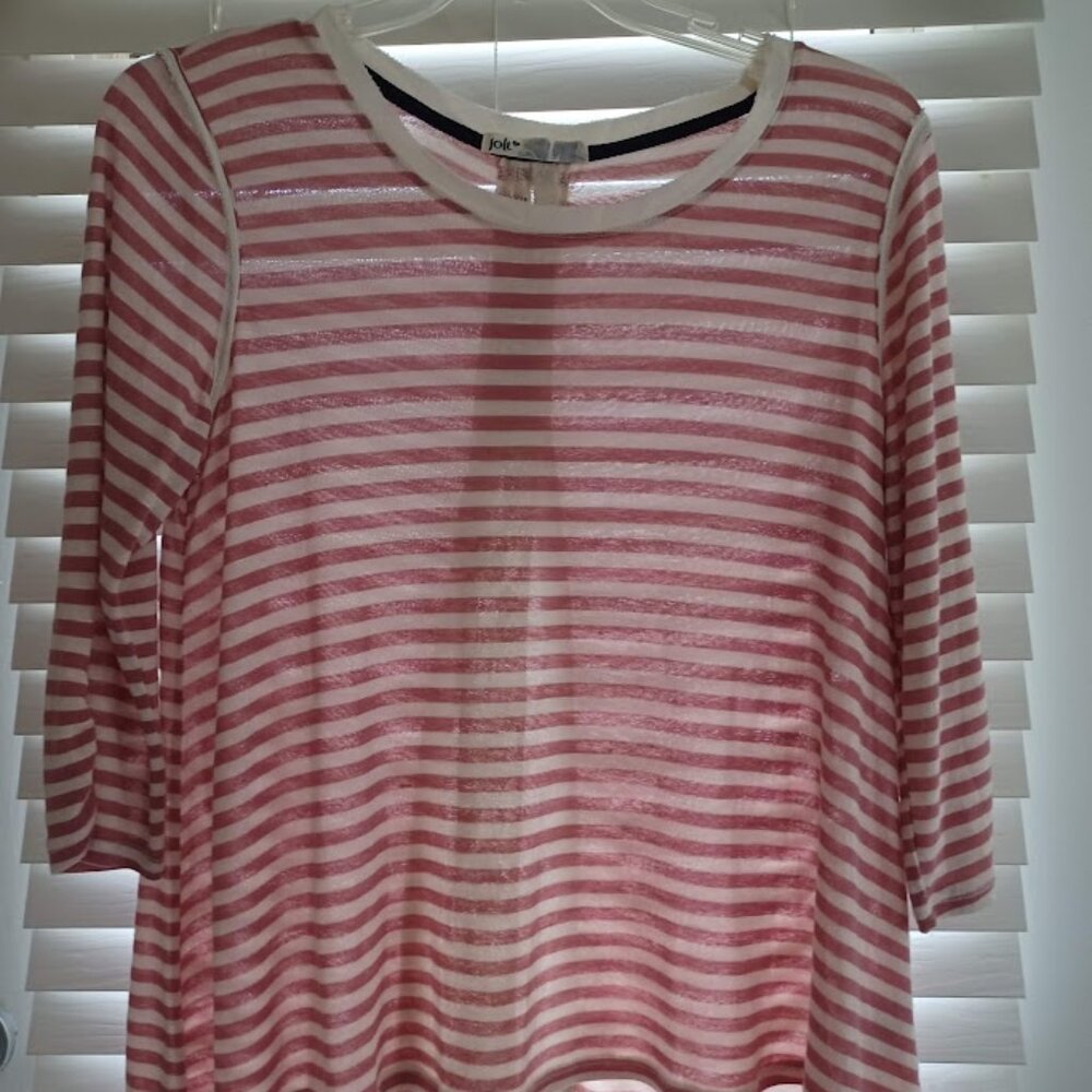 Jolt Pink White Striped Lace Back High Low Hem 3/4 Sleeve Knit Top Size XL